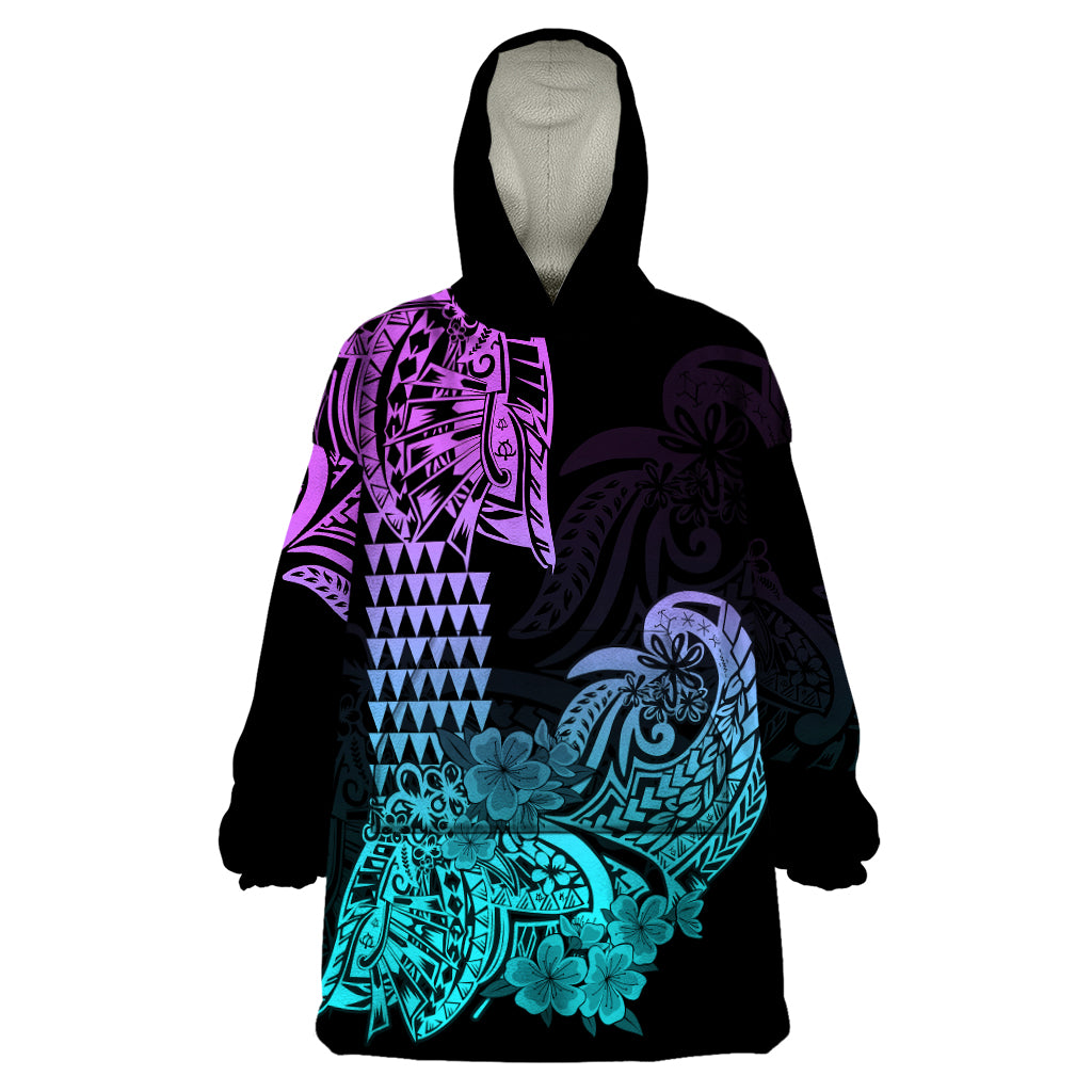 Hawaii Kakau Wearable Blanket Hoodie Polynesian Floral Tribal Heliotrope Version LT9 One Size Heliotrope - Polynesian Pride