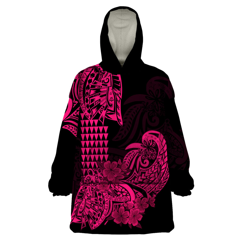 Hawaii Kakau Wearable Blanket Hoodie Polynesian Floral Tribal Pink Version LT9 One Size Pink - Polynesian Pride