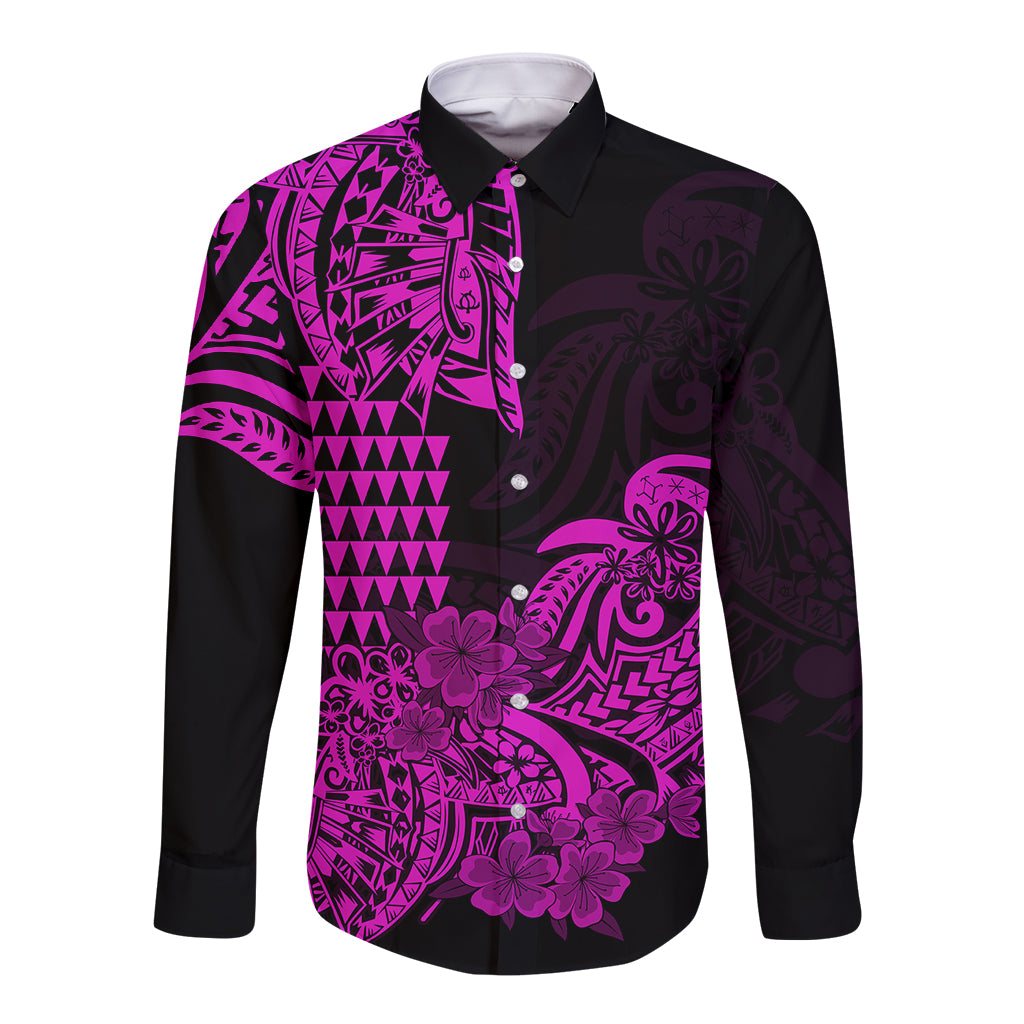 Hawaii Kakau Long Sleeve Button Shirt Polynesian Floral Tribal Purple Version LT9 Unisex Purple - Polynesian Pride