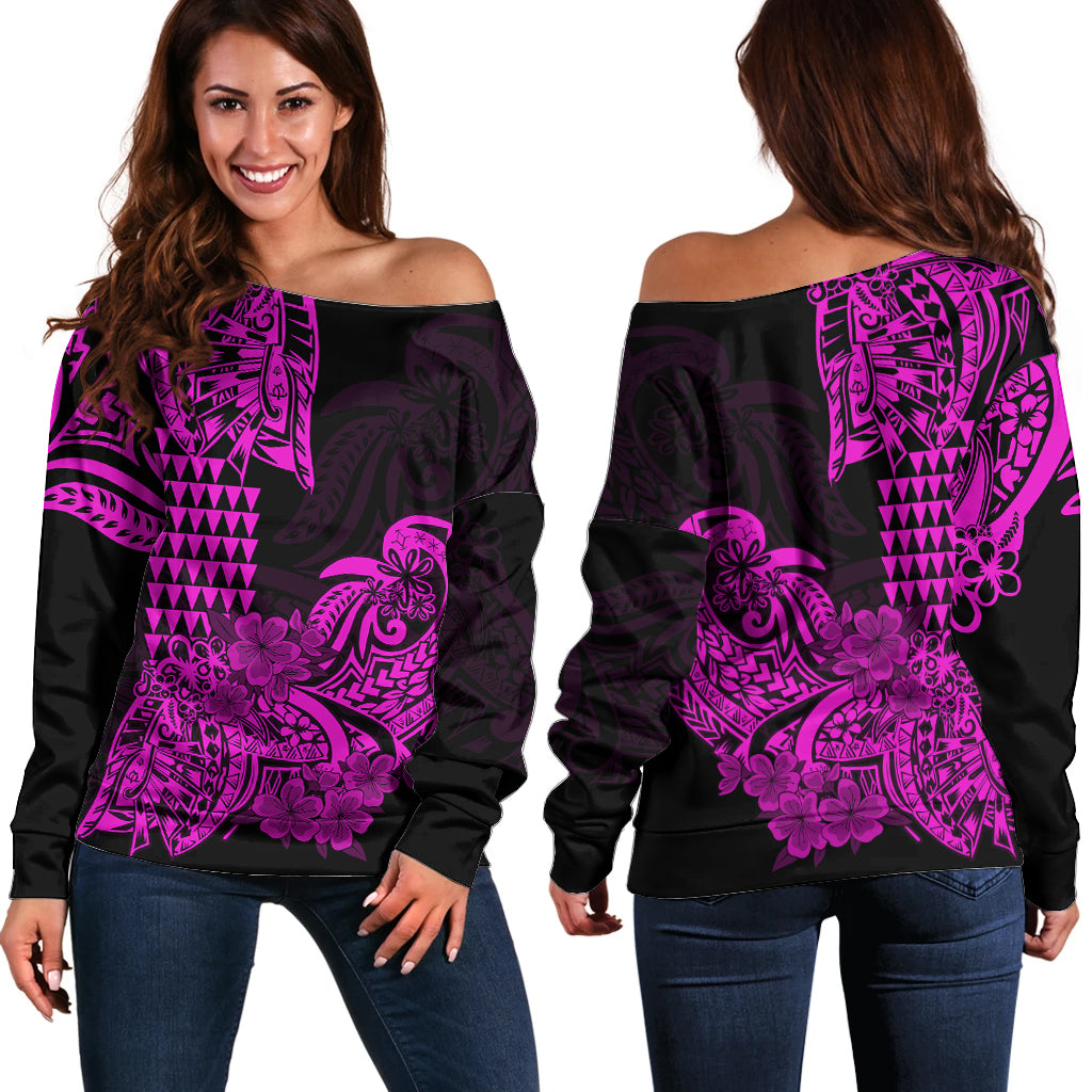 Hawaii Kakau Off Shoulder Sweater Polynesian Floral Tribal Purple Version LT9 Women Purple - Polynesian Pride