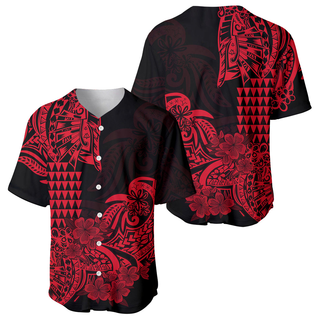 Hawaii Kakau Baseball Jersey Polynesian Floral Tribal Red Version LT9 Red - Polynesian Pride