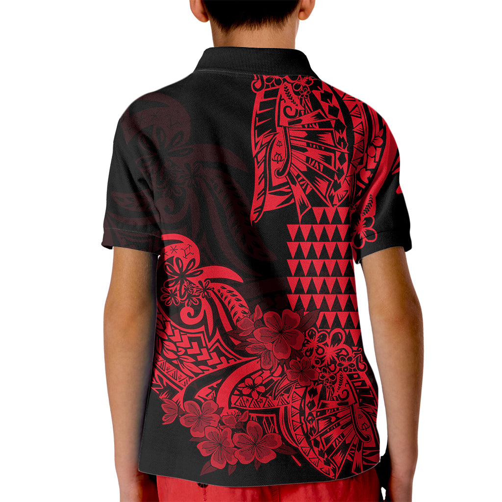 Hawaii Kakau Kid Polo Shirt Polynesian Floral Tribal Red Version LT9 - Polynesian Pride