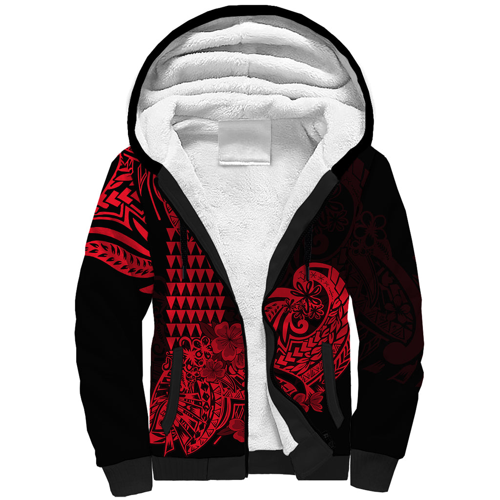 Hawaii Kakau Sherpa Hoodie Polynesian Floral Tribal Red Version LT9 Unisex Red - Polynesian Pride