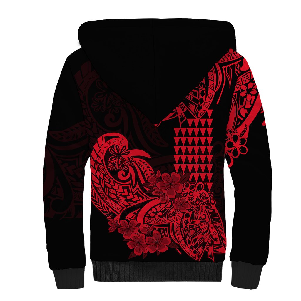 Hawaii Kakau Sherpa Hoodie Polynesian Floral Tribal Red Version LT9 - Polynesian Pride