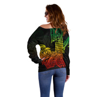 Hawaii Kakau Off Shoulder Sweater Polynesian Floral Tribal Reggae Version LT9 - Polynesian Pride