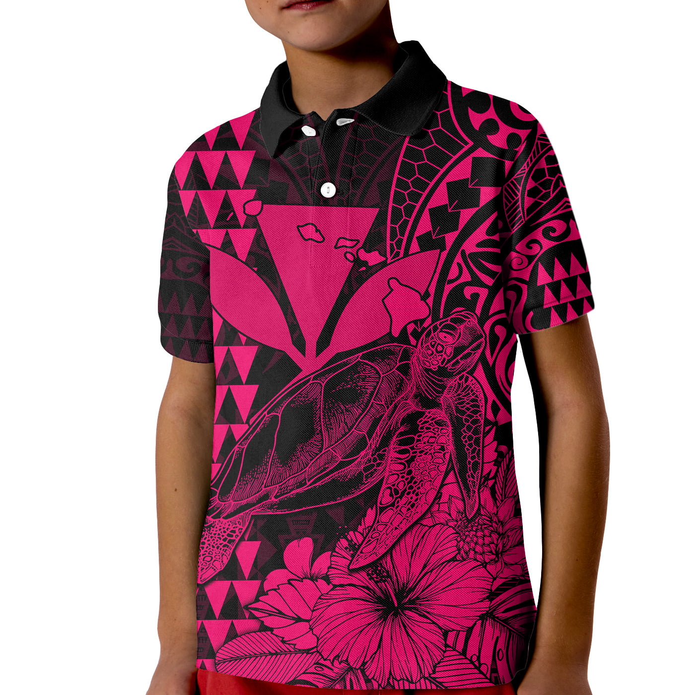 (Custom Personalised) Kakau Polynesian Tribal Hawaiian Turtle with Kanaka Maoli Pink Kid Polo Shirt LT9 Kid Pink - Polynesian Pride