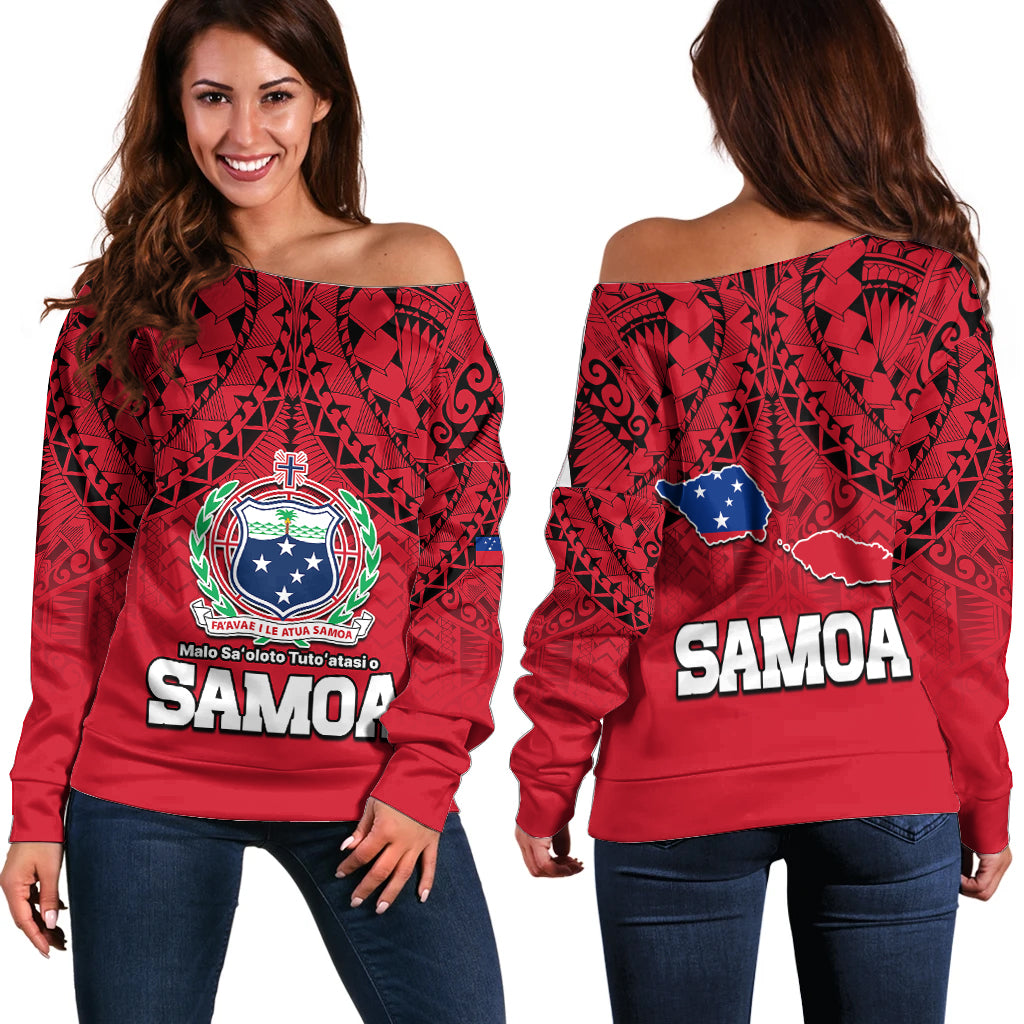 Polynesian Independent State of Samoa Red Off Shoulder Sweater LT9 Women Red - Polynesian Pride