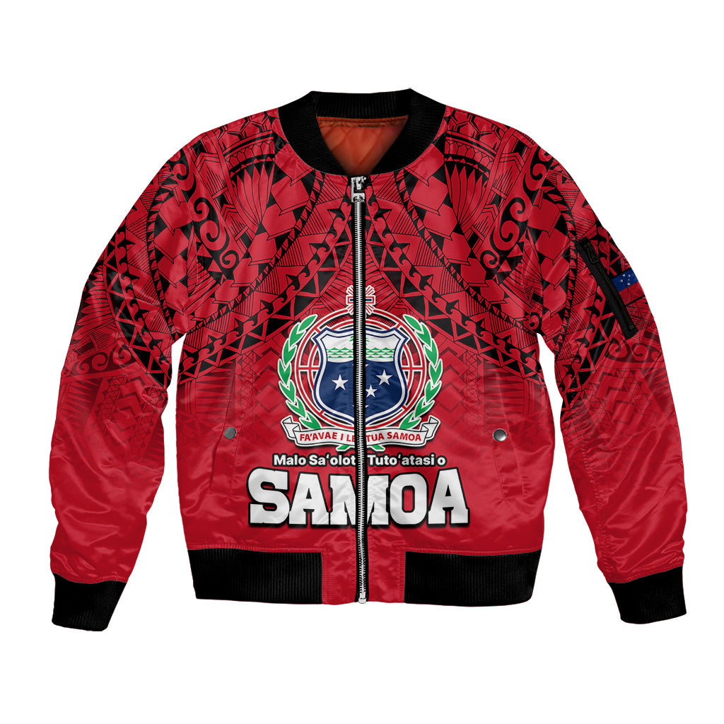 Polynesian Independent State of Samoa Red Sleeve Zip Bomber Jacket LT9 Unisex Red - Polynesian Pride