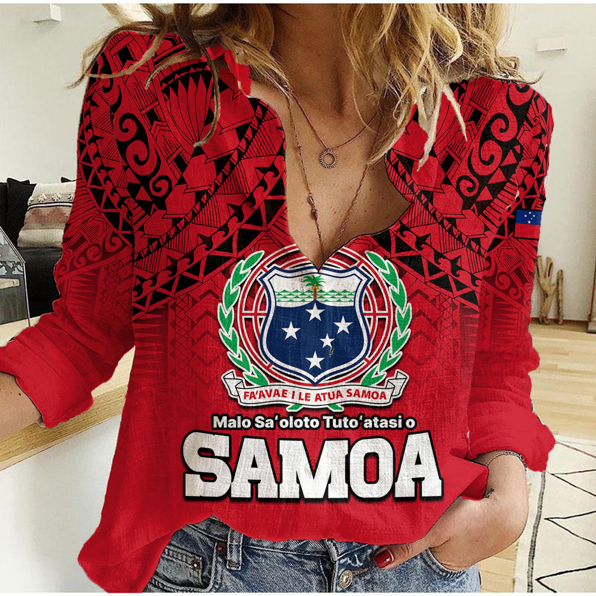 Polynesian Independent State of Samoa Red Women Casual Shirt LT9 Female Red - Polynesian Pride