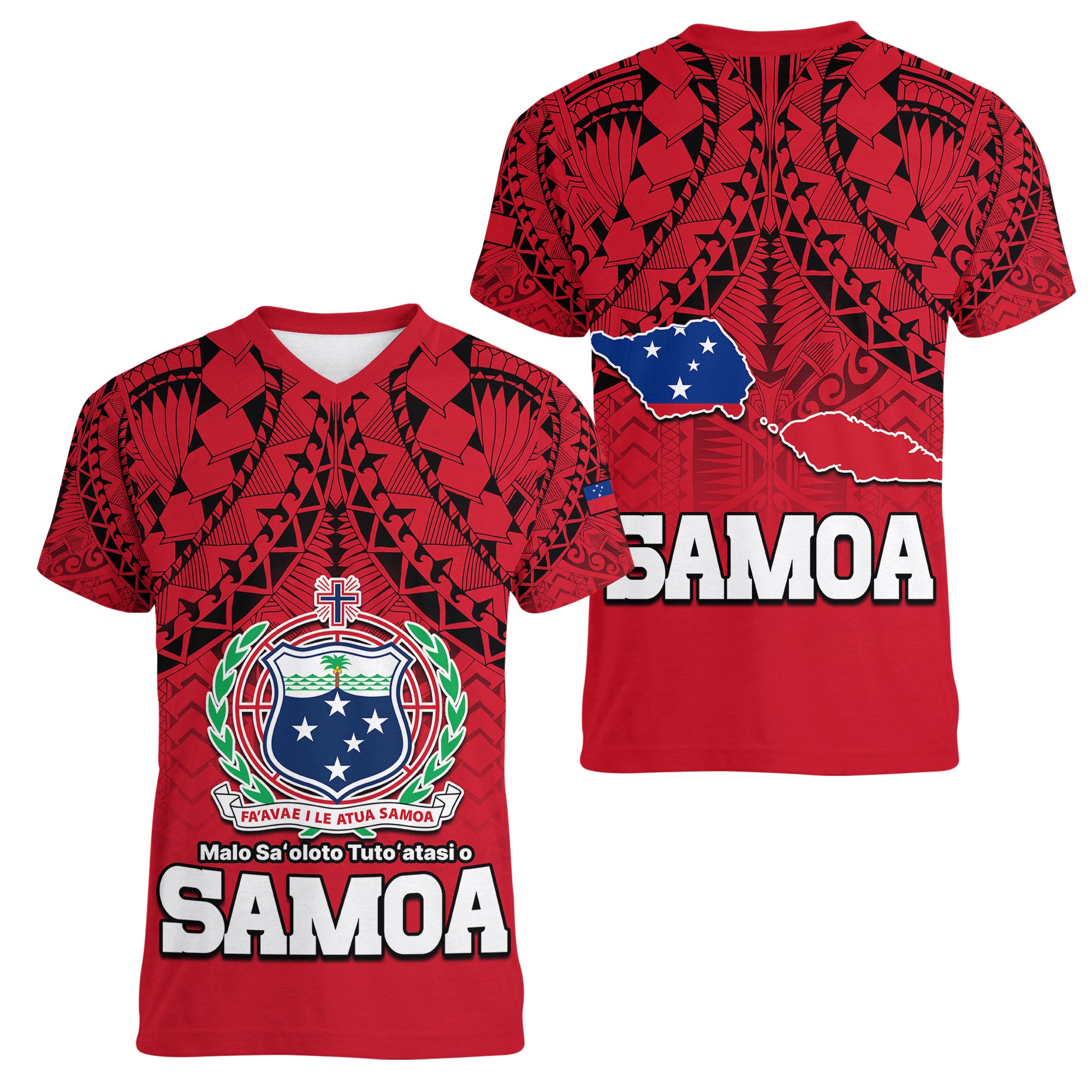 Polynesian Independent State of Samoa Red Women V Neck T Shirt LT9 Female Red - Polynesian Pride