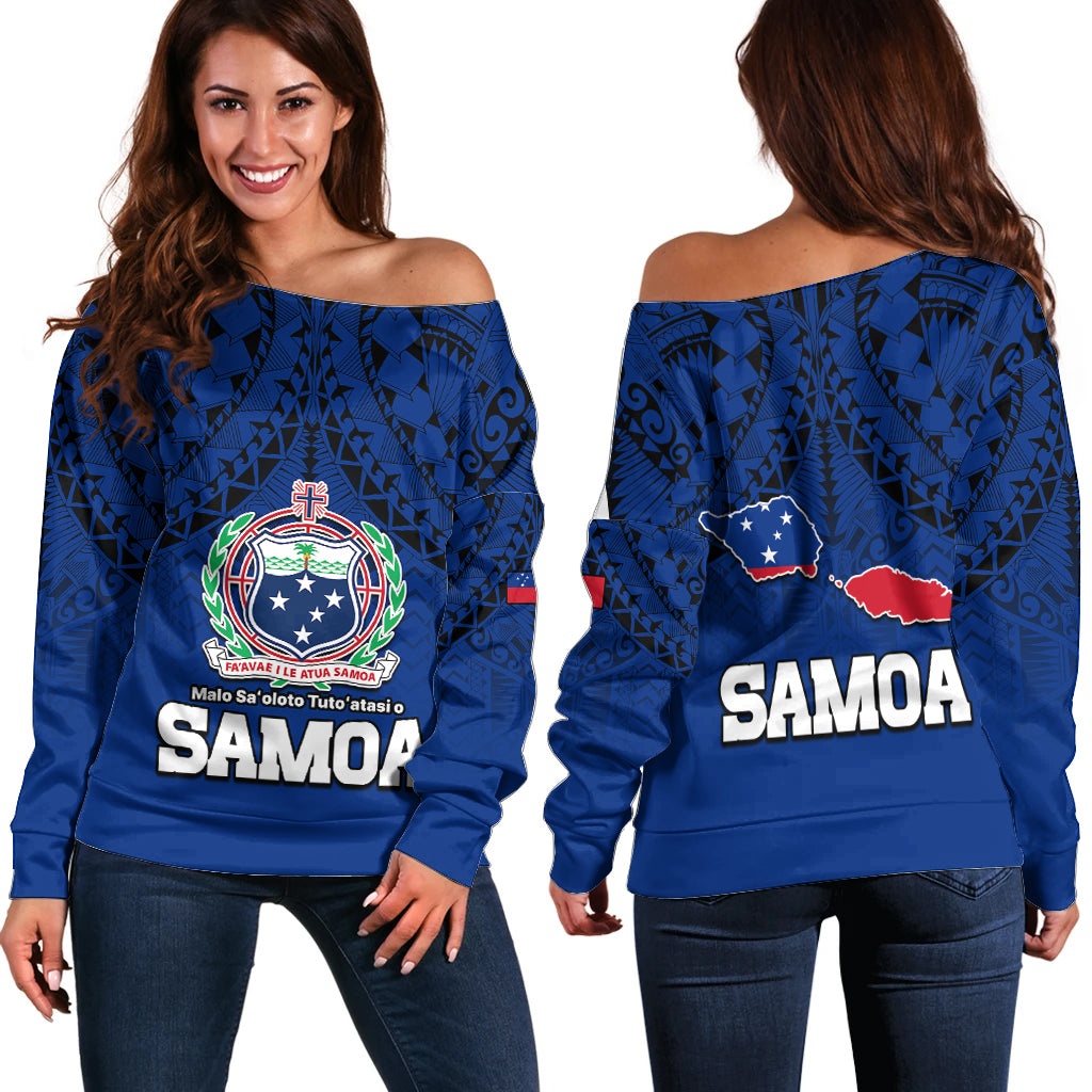 Polynesian Independent State of Samoa Blue Off Shoulder Sweater LT9 Women Blue - Polynesian Pride