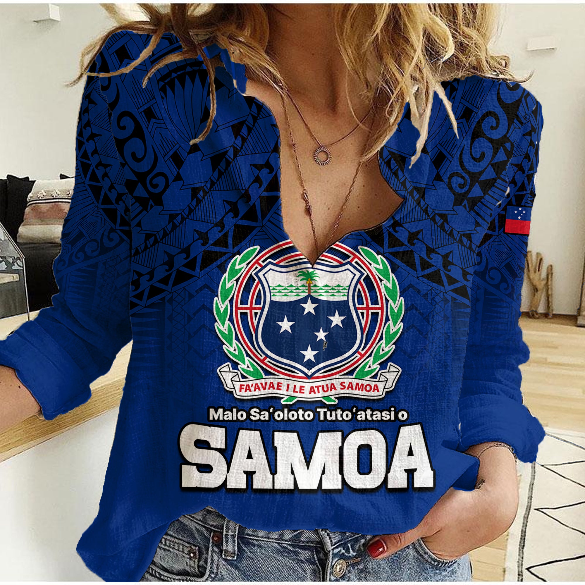 Polynesian Independent State of Samoa Blue Women Casual Shirt LT9 Female Blue - Polynesian Pride