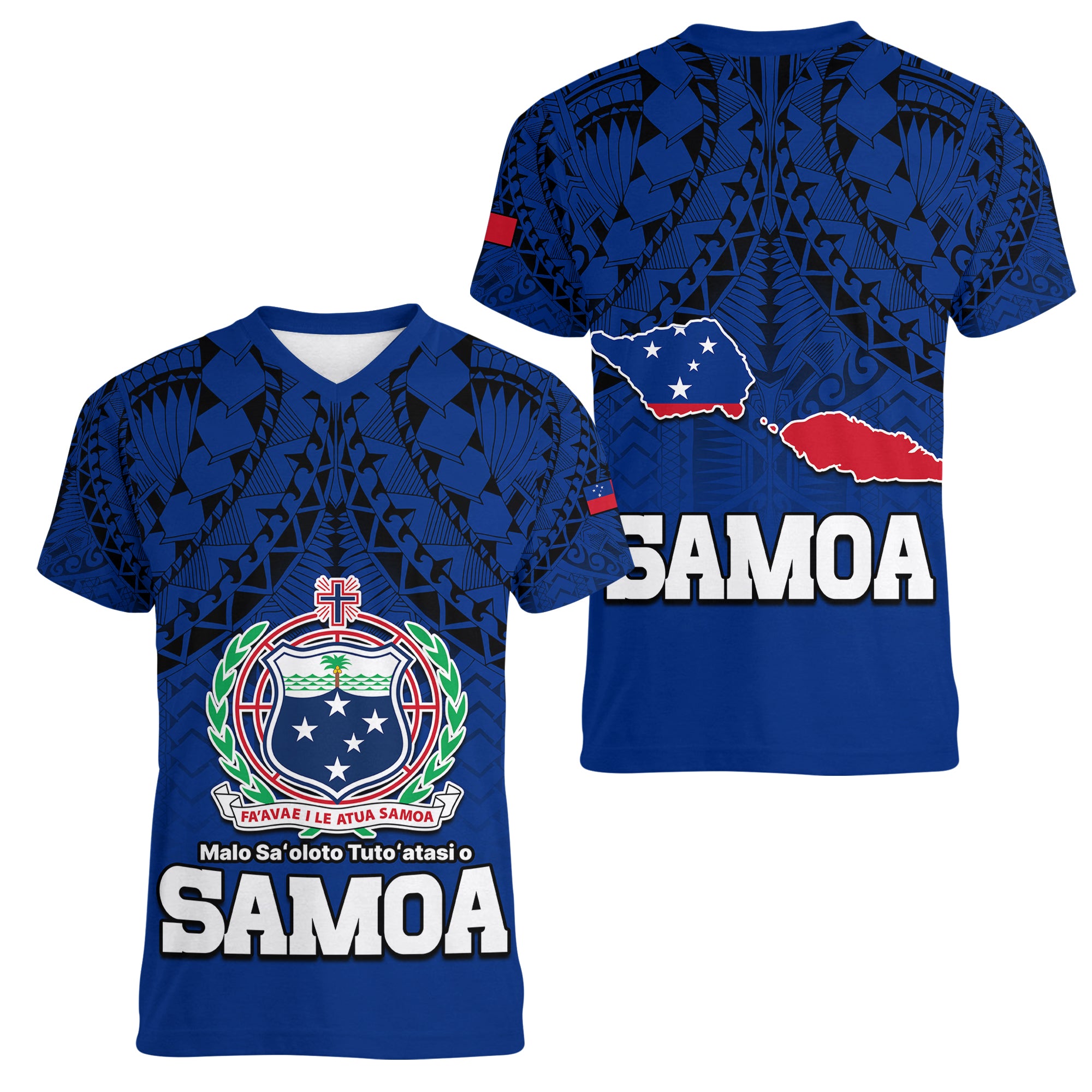 Polynesian Independent State of Samoa Blue Women V Neck T Shirt LT9 Female Blue - Polynesian Pride