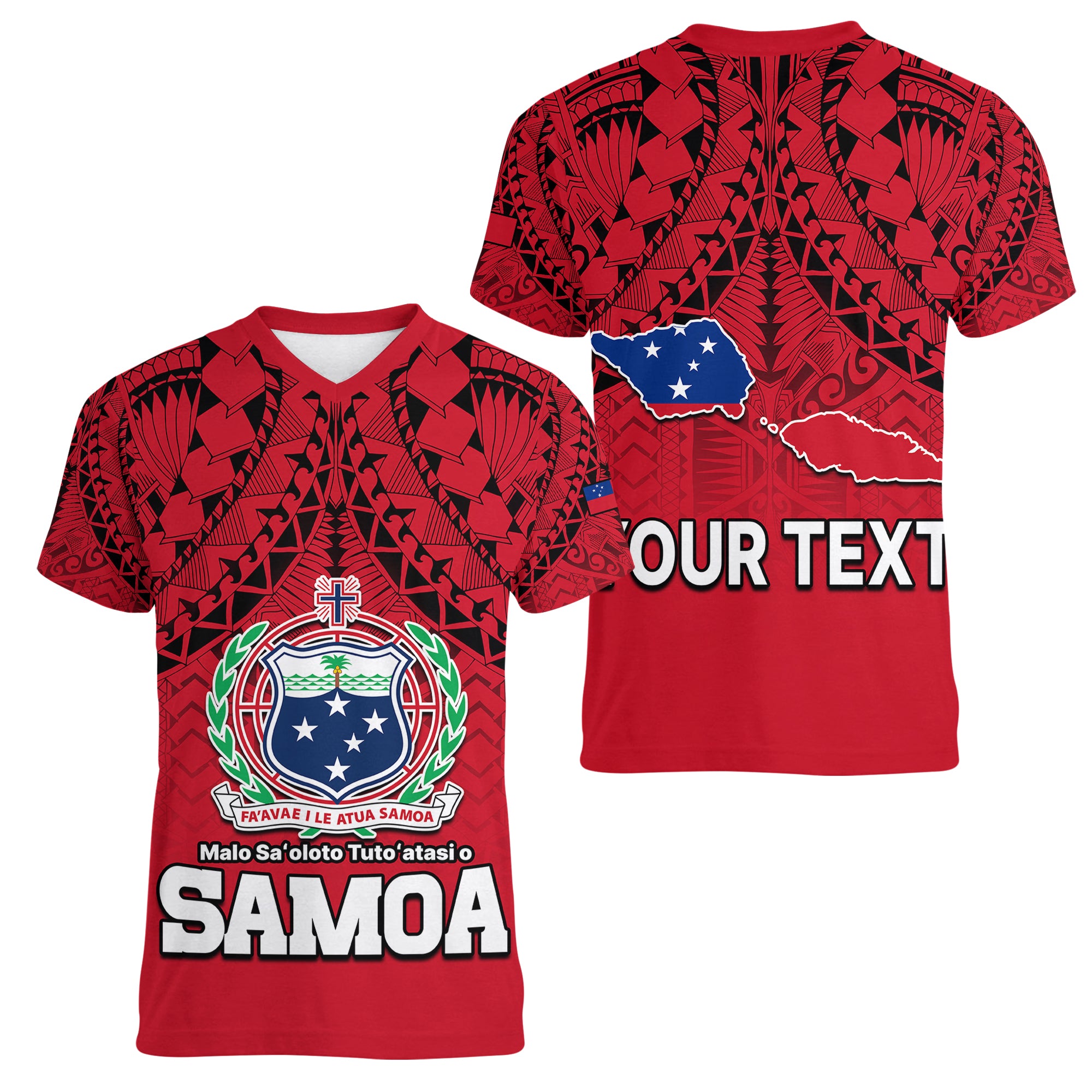 (Custom Personalised) Polynesian Independent State of Samoa Red Women V Neck T Shirt LT9 Female Red - Polynesian Pride