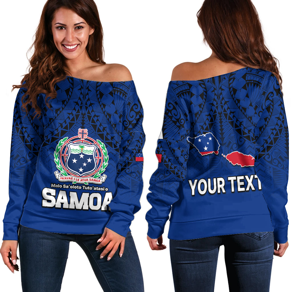 (Custom Personalised) Polynesian Independent State of Samoa Blue Off Shoulder Sweater LT9 Women Blue - Polynesian Pride