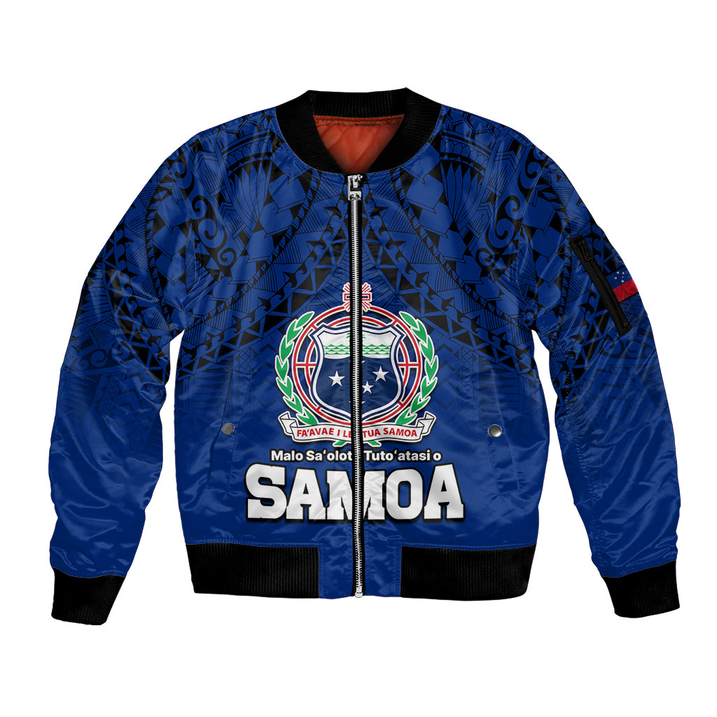 (Custom Personalised) Polynesian Independent State of Samoa Blue Sleeve Zip Bomber Jacket LT9 Unisex Blue - Polynesian Pride