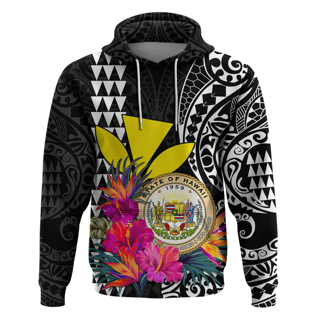 Kakau Tribal Hawaiian Kanaka Maoli Hoodie LT9 - Polynesian Pride