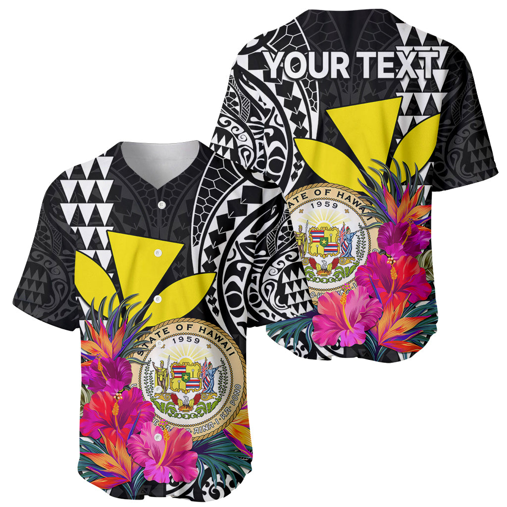 (Custom Personalised) Kakau Tribal Hawaiian Kanaka Maoli Baseball Jersey LT9 Black - Polynesian Pride