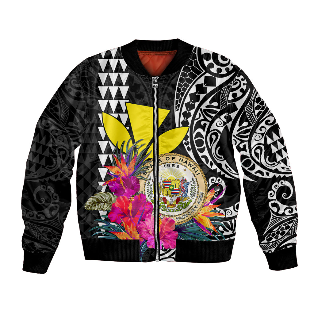 (Custom Personalised) Kakau Tribal Hawaiian Kanaka Maoli Bomber Jacket LT9 Unisex Black - Polynesian Pride