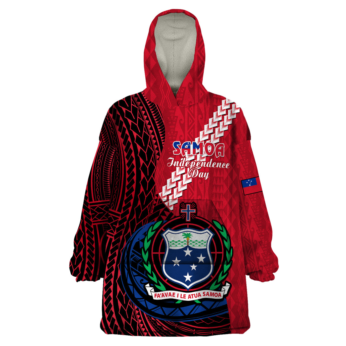 Samoa Wearable Blanket Hoodie Happy Independence Day Samoan Red Pattern LT14 Unisex One Size - Polynesian Pride