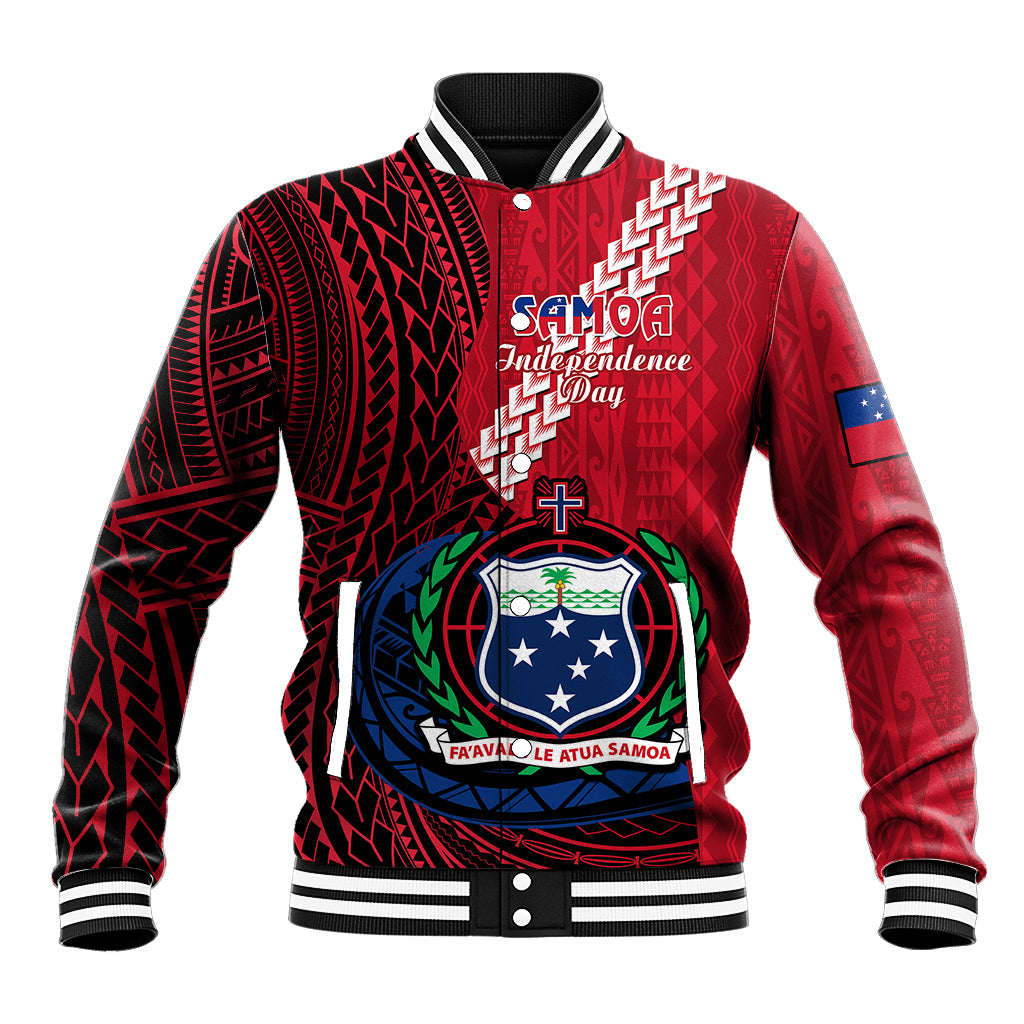 (Custom Personalised) Samoa Baseball Jacket Happy Independence Day Samoan Red Pattern LT14 Unisex Red - Polynesian Pride