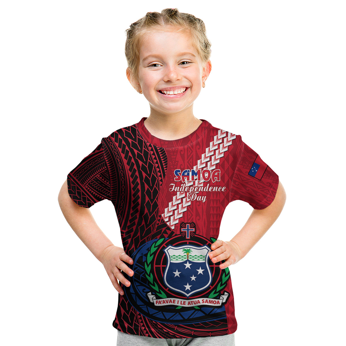 (Custom Personalised) Samoa Kid T Shirt Happy Independence Day Samoan Red Pattern LT14 Youth XL Size14 - Polynesian Pride