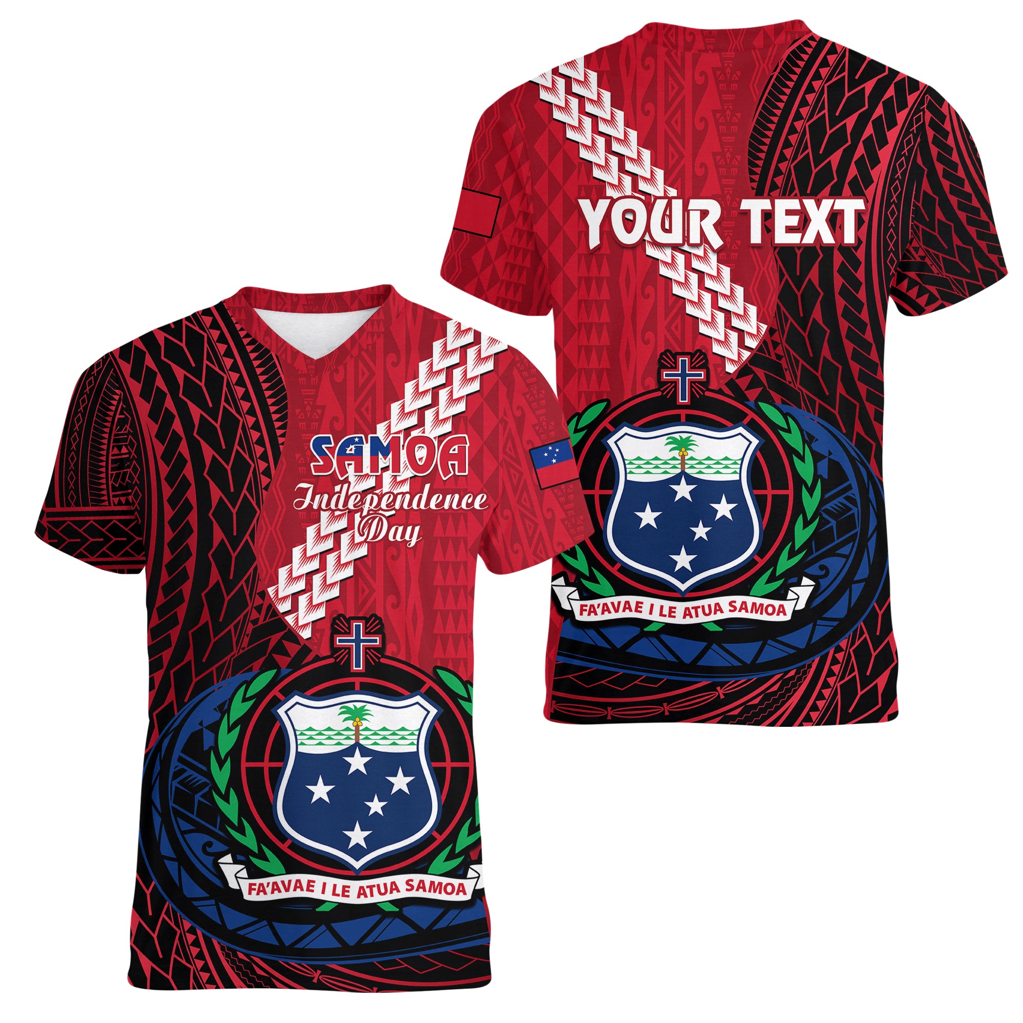 (Custom Personalised) Samoa Women V Neck T Shirt Happy Independence Day Samoan Red Pattern LT14 Female Red - Polynesian Pride