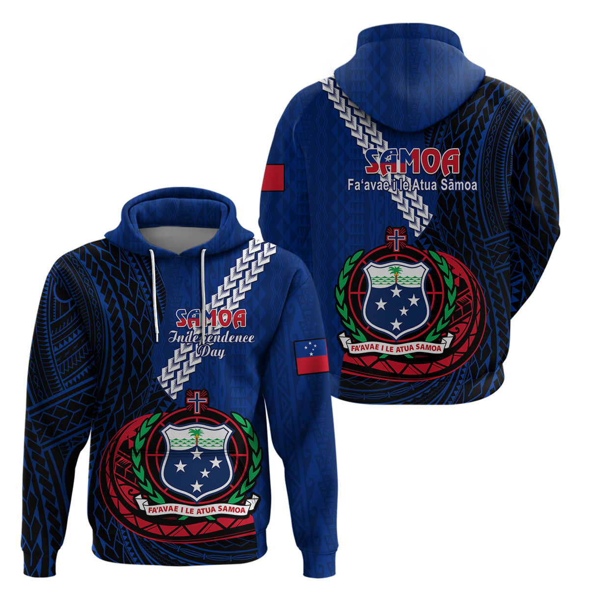 Samoa Hoodie Happy Independence Day Samoan Blue Pattern LT14 Blue - Polynesian Pride