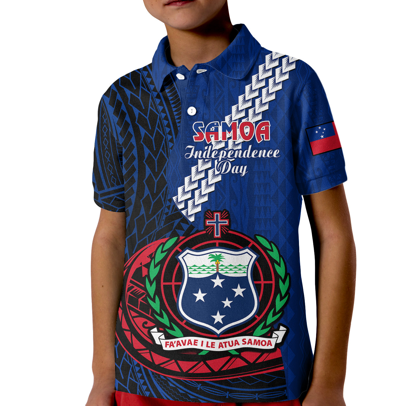 Samoa Kid Polo Shirt Happy Independence Day Samoan Blue Pattern LT14 Kid Blue - Polynesian Pride