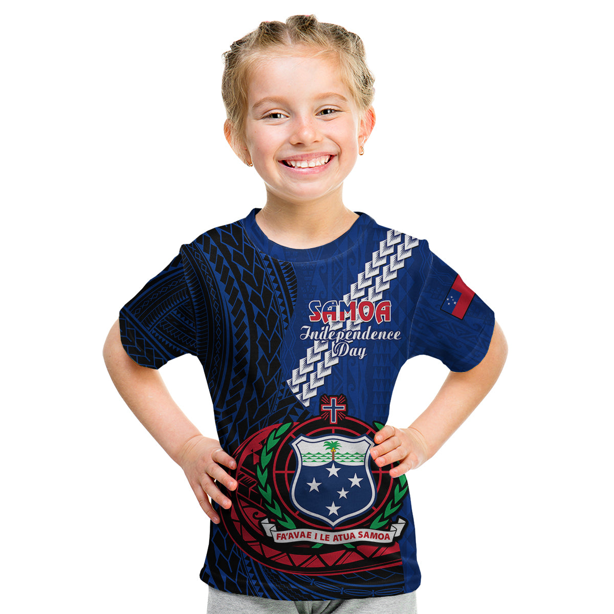 (Custom Personalised) Samoa Kid T Shirt Happy Independence Day Samoan Blue Pattern LT14 Youth XL Size14 - Polynesian Pride