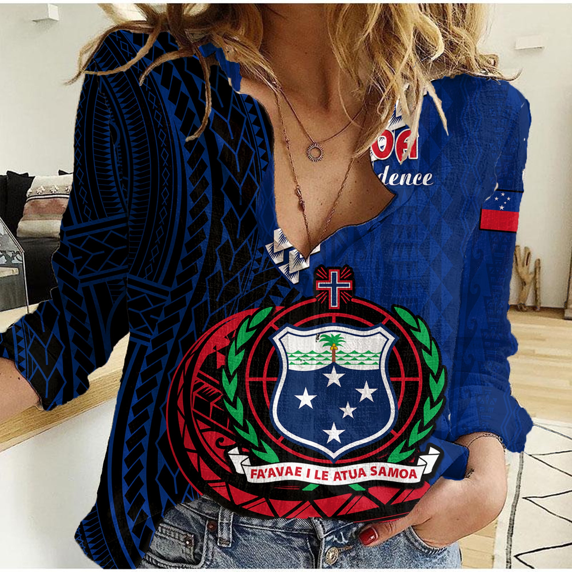 (Custom Personalised) Samoa Women Casual Shirt Happy Independence Day Samoan Blue Pattern LT14 Female Blue - Polynesian Pride