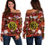 Hawaii State Off Shoulder Sweater Tropical Flowers Mix Tartan Red Version LT14 Women Red - Polynesian Pride