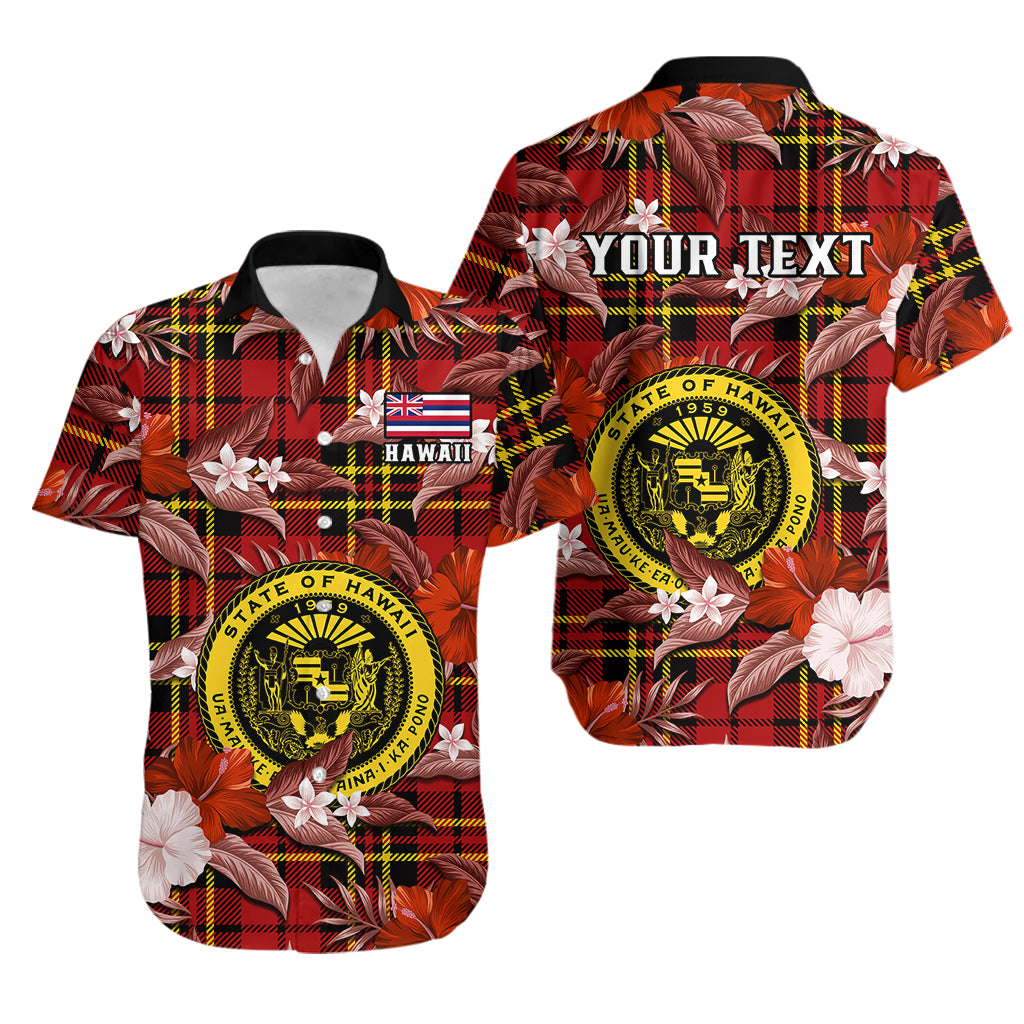 (Custom Personalised) Hawaii State Hawaiian Shirt Tropical Flowers Mix Tartan Red Version LT14 Red - Polynesian Pride