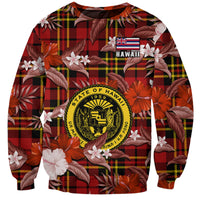 (Custom Personalised) Hawaii State Sweatshirt Tropical Flowers Mix Tartan Red Version LT14 Unisex Red - Polynesian Pride