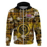 Hawaii State Hoodie Tropical Flowers Mix Tartan Gold Version LT14 - Polynesian Pride
