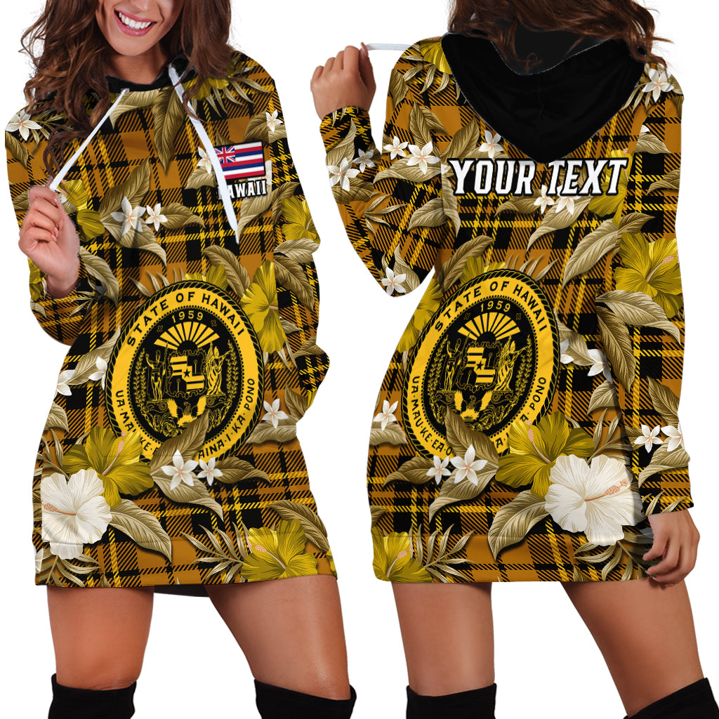 (Custom Personalised) Hawaii State Hoodie Dress Tropical Flowers Mix Tartan Gold Version LT14 Gold - Polynesian Pride