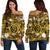 (Custom Personalised) Hawaii State Off Shoulder Sweater Tropical Flowers Mix Tartan Gold Version LT14 Women Gold - Polynesian Pride