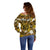 (Custom Personalised) Hawaii State Off Shoulder Sweater Tropical Flowers Mix Tartan Gold Version LT14 - Polynesian Pride