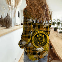 (Custom Personalised) Hawaii State Women Casual Shirt Tropical Flowers Mix Tartan Gold Version LT14 - Polynesian Pride
