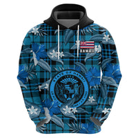 Hawaii State Hoodie Tropical Flowers Mix Tartan Blue Version LT14 Zip Hoodie Blue - Polynesian Pride