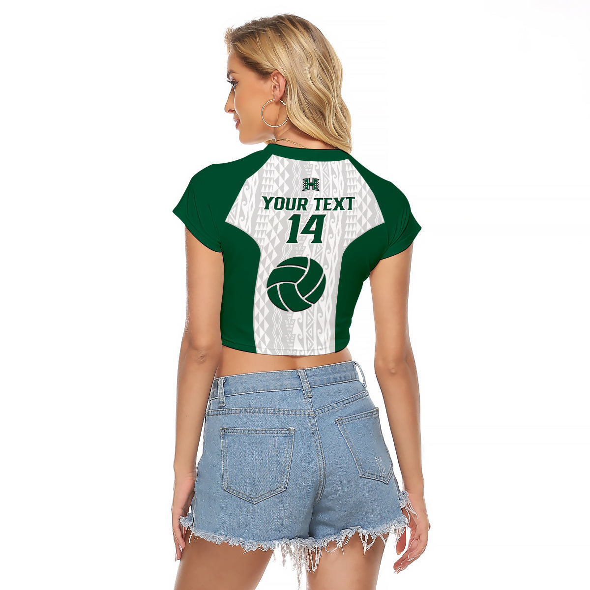 (Custom Text And Number) Hawaii Volleyball Raglan Cropped T Shirt Hawaiian Kakau White Style LT14 - Polynesian Pride