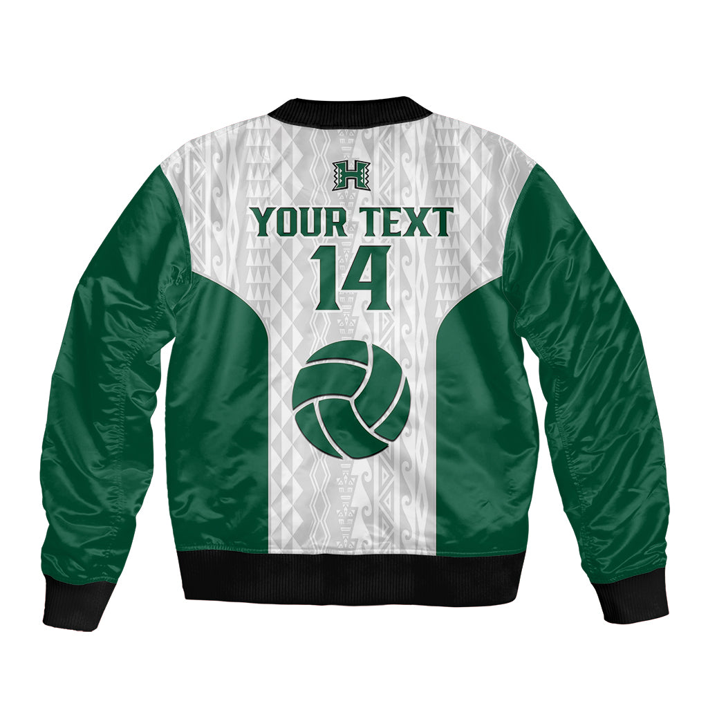 (Custom Text And Number) Hawaii Volleyball Sleeve Zip Bomber Jacket Hawaiian Kakau White Style LT14 - Polynesian Pride