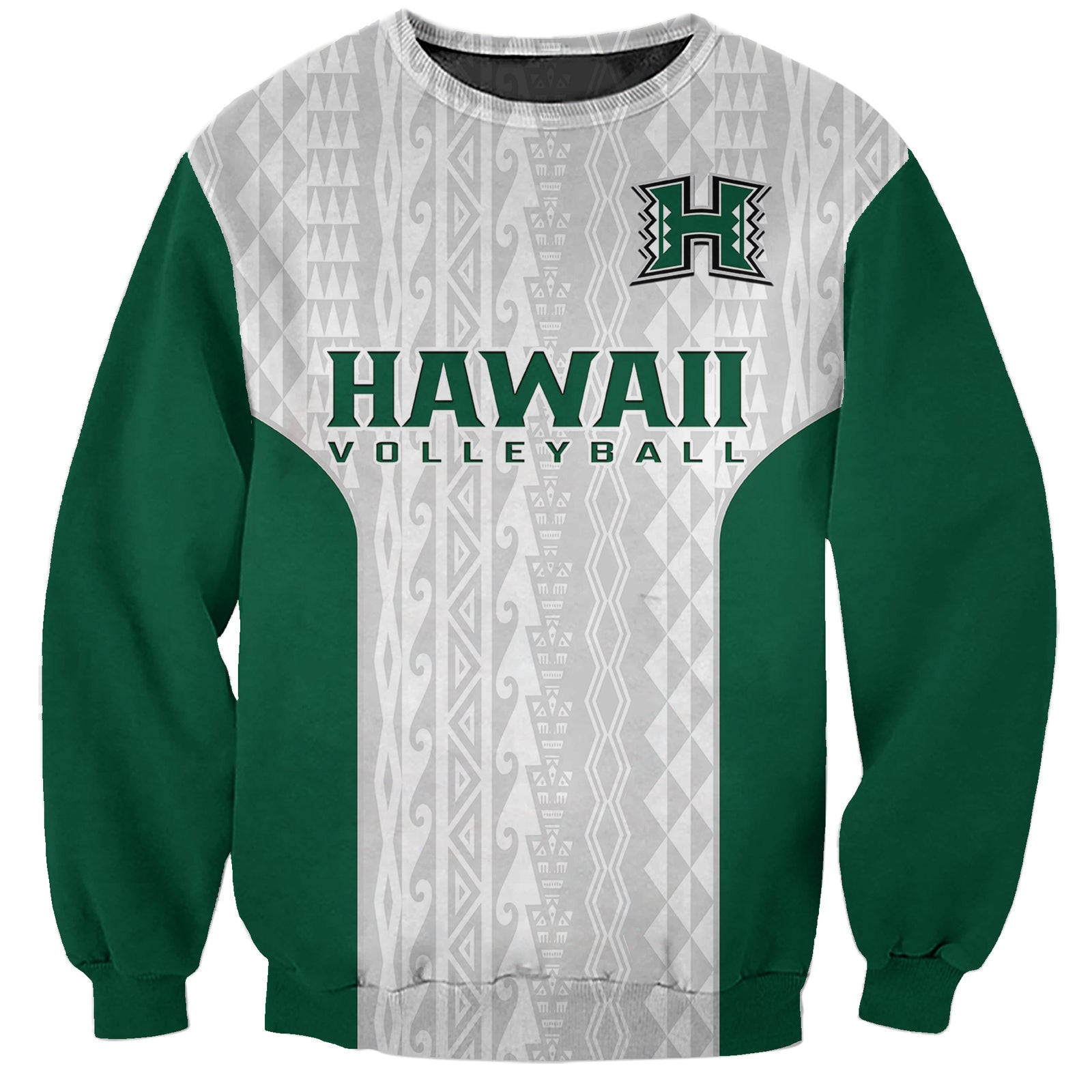 (Custom Text And Number) Hawaii Volleyball Sweatshirt Hawaiian Kakau White Style LT14 Unisex White - Polynesian Pride