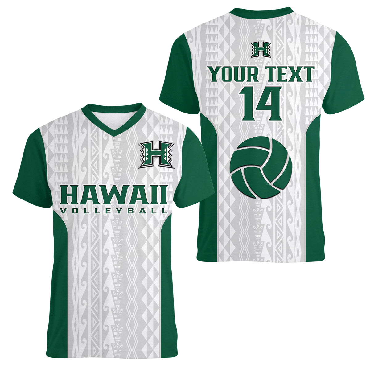 (Custom Text And Number) Hawaii Volleyball Women V Neck T Shirt Hawaiian Kakau White Style LT14 Female White - Polynesian Pride