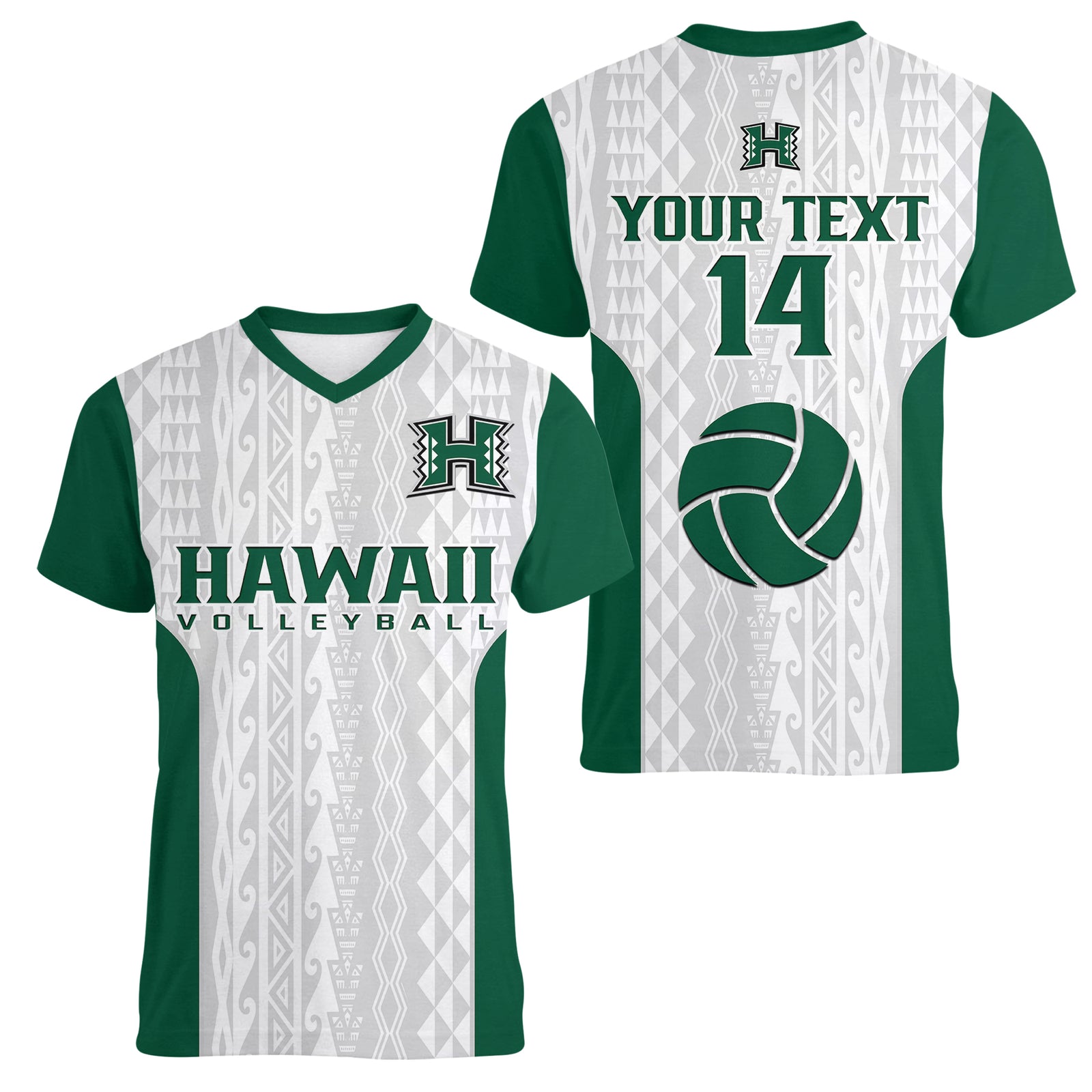 (Custom Text And Number) Hawaii Volleyball Women V Neck T Shirt Hawaiian Kakau White Style LT14 Female White - Polynesian Pride