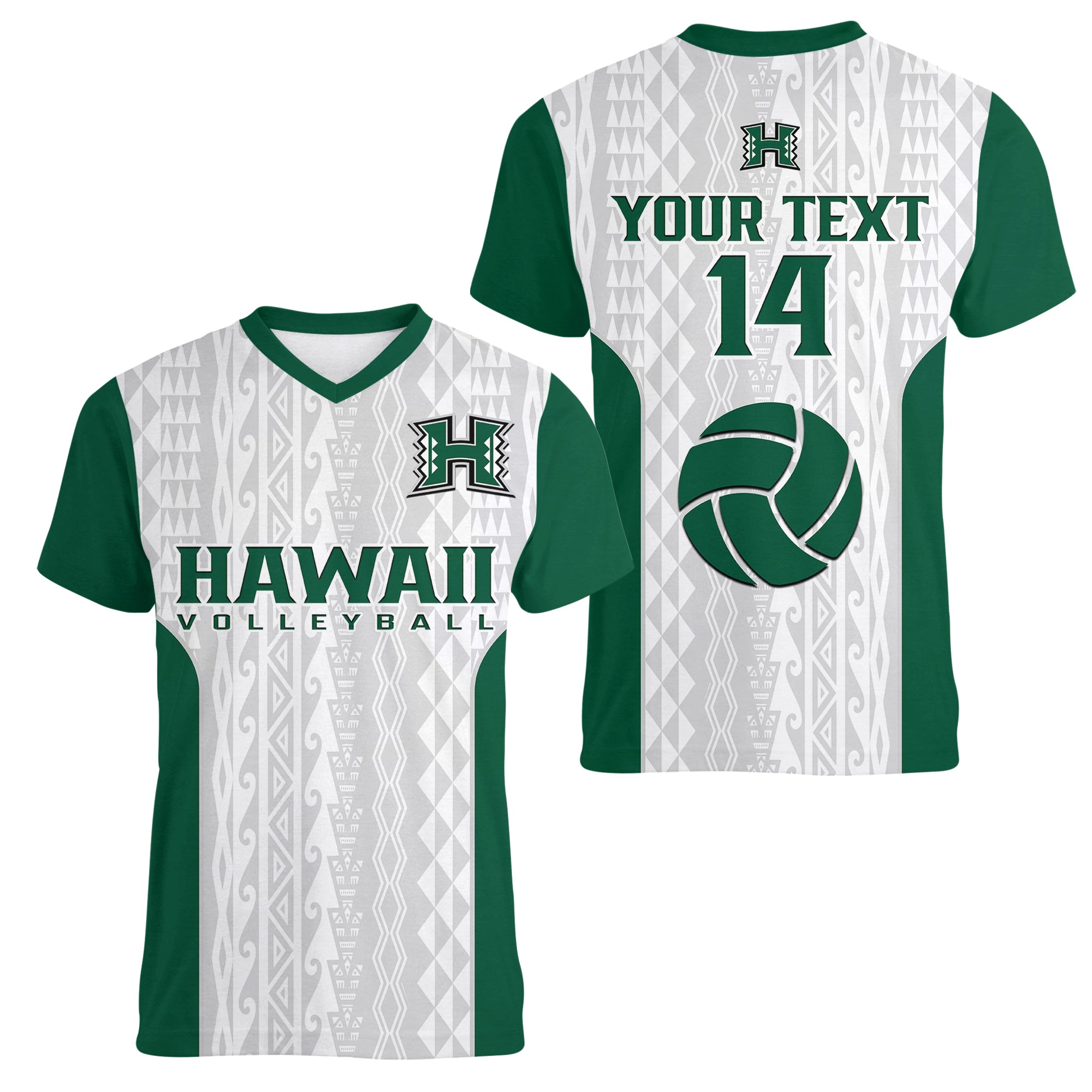 (Custom Text And Number) Hawaii Volleyball Women V Neck T Shirt Hawaiian Kakau White Style LT14 Female White - Polynesian Pride
