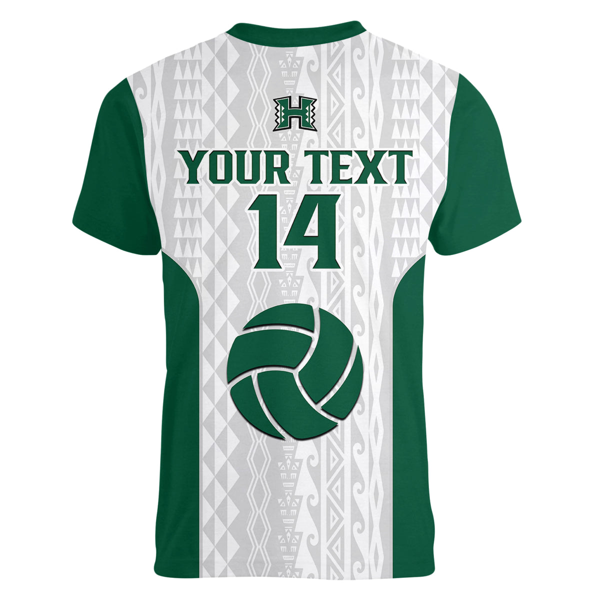 (Custom Text And Number) Hawaii Volleyball Women V Neck T Shirt Hawaiian Kakau White Style LT14 - Polynesian Pride