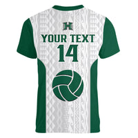 (Custom Text And Number) Hawaii Volleyball Women V Neck T Shirt Hawaiian Kakau White Style LT14 - Polynesian Pride