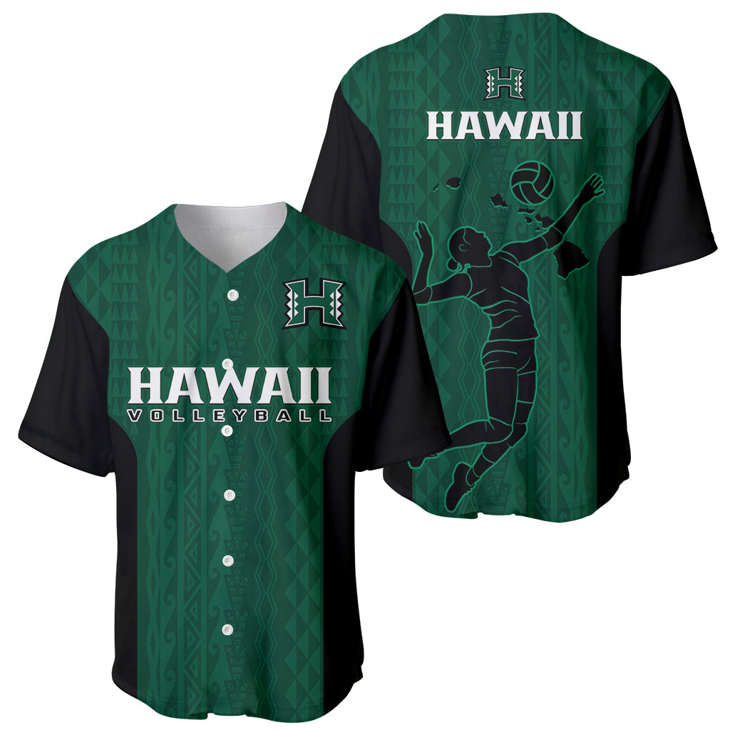 Hawaii Volleyball Baseball Jersey Hawaiian Kakau Green Style LT14 Green - Polynesian Pride