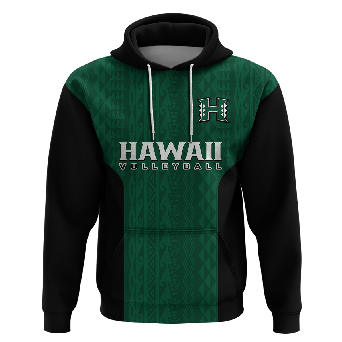 Hawaii Volleyball Hoodie Hawaiian Kakau Green Style LT14 - Polynesian Pride